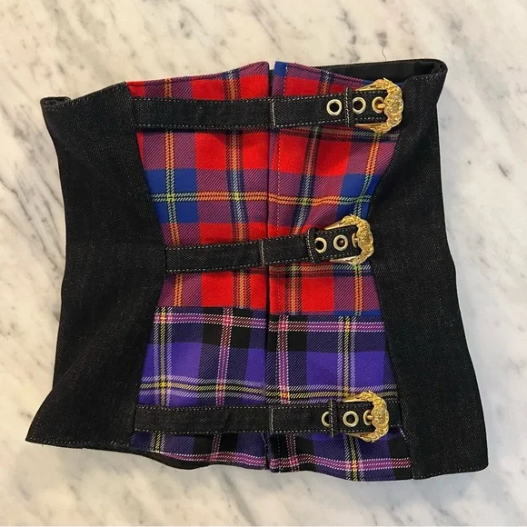 Versace 2018 Fall Buckle Denim Corset Tube Top - Picture 3 of 7